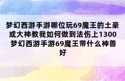 梦幻西游手游哪位玩69魔王的土豪或大神教我如何做到法伤上1300 梦幻西游手游69魔王带什么神兽好